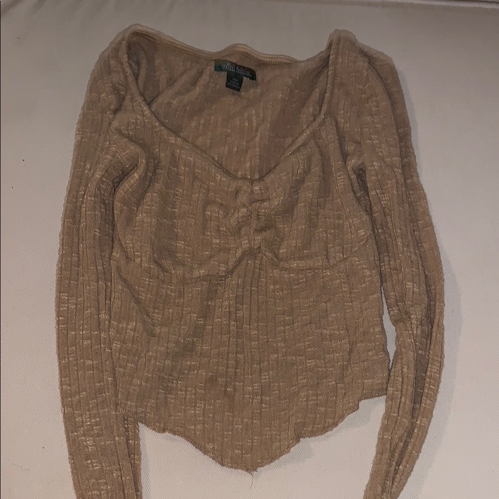 Tan Ribbed Long Sleeve Top